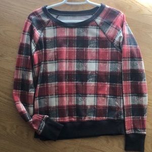 Cute distressed flannel sweatshirt